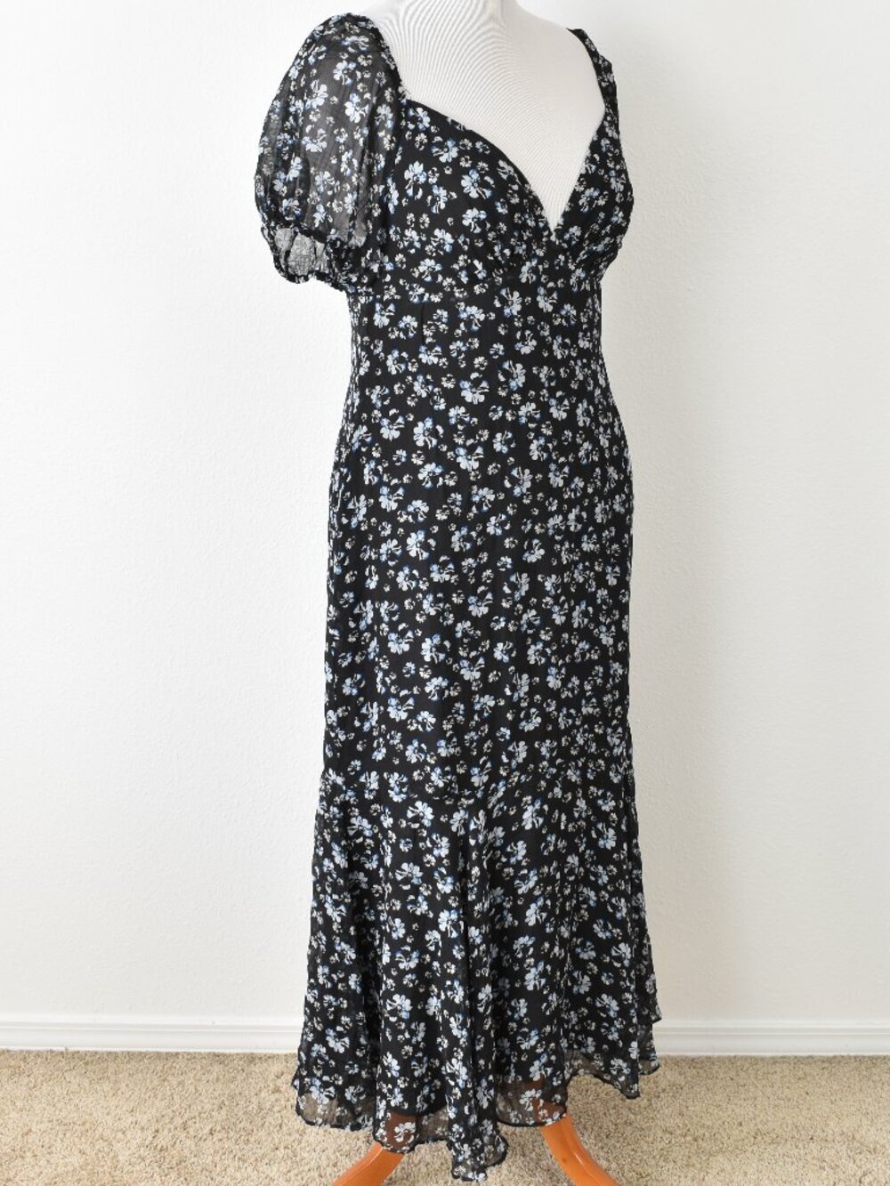 Lulu's Gorgeous Inspiration Black Floral Puff Sleeve Midi Dress NEW - XL - Picture 10 of 12